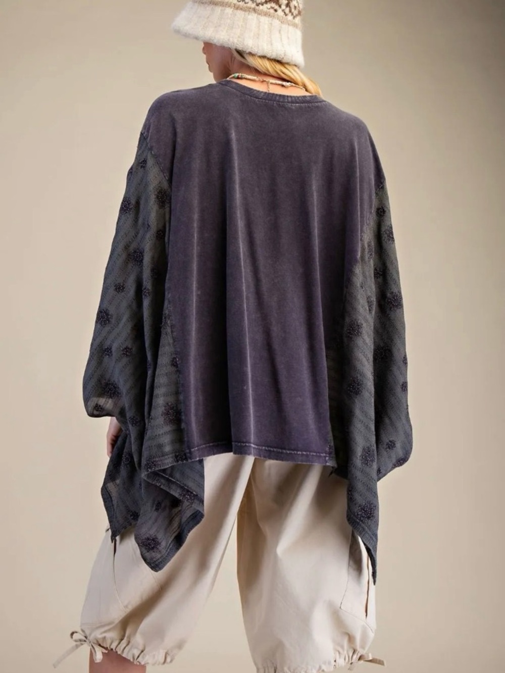 easel Peace Patch Front Washed Poncho Top - Picture 2 of 2